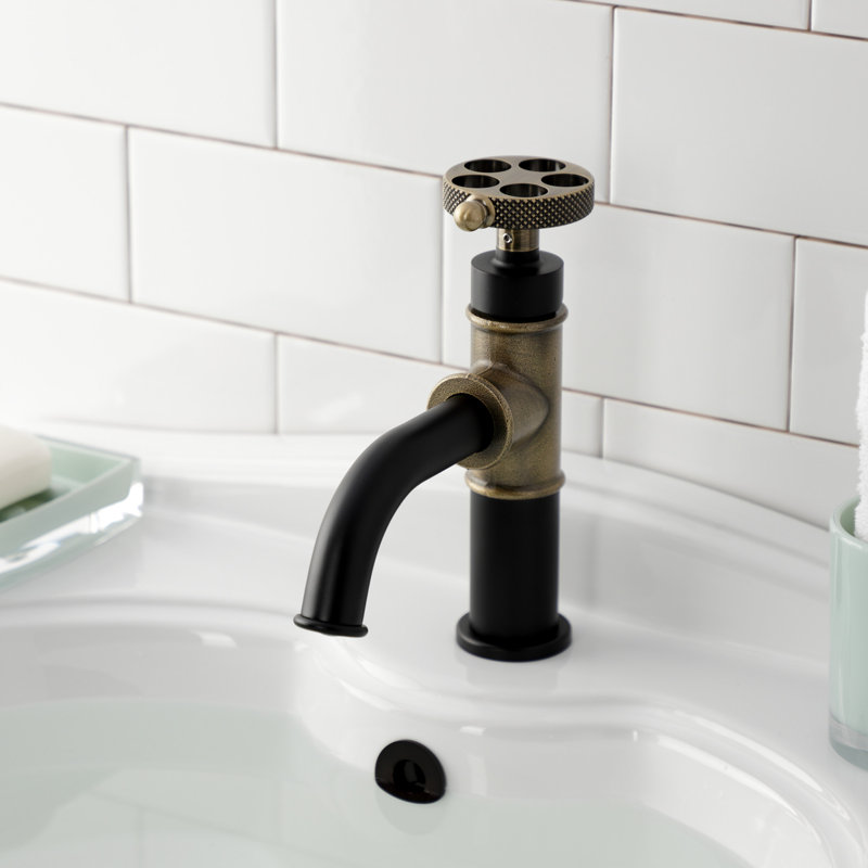 Kingston Brass Webb Single-Handle 1-Hole Deck Mount Bathroom Faucet with Knurled Handle and Push Pop-Up Drain