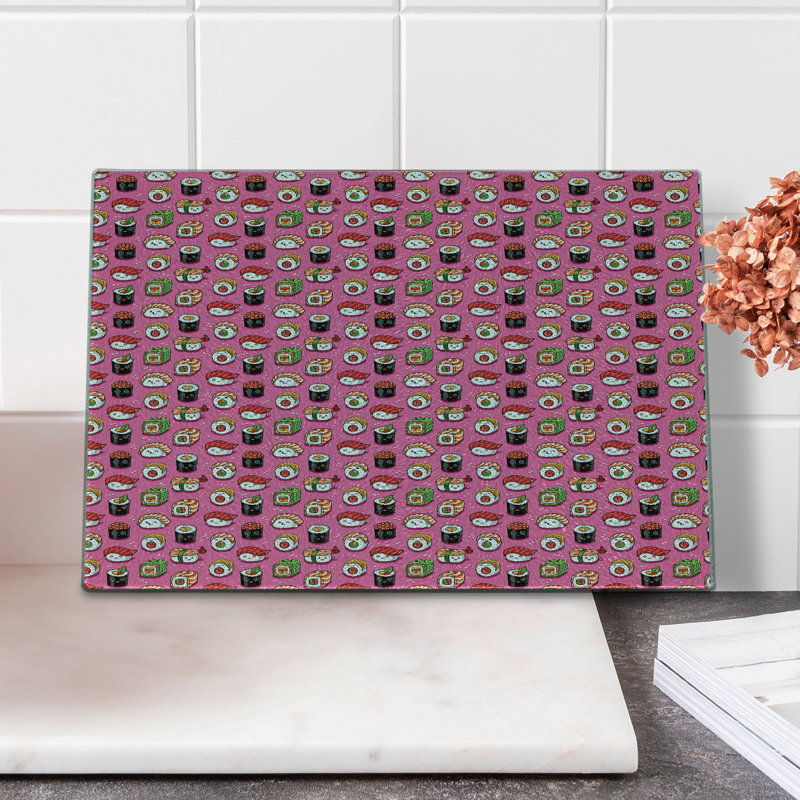 Planche à découper en verre trempé de style Kawaii Ambesonne Wasabi rose et multicolore