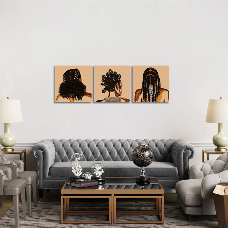 «Black Hair Story Triptych», ensemble d'art mural sur toile tendue (ensemble de 3)