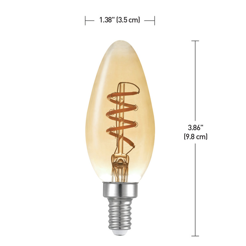 40 Watt Equivalent, B10 LED, Dimmable Light Bulb, Warm White (2000K) E12/Candelabra Base