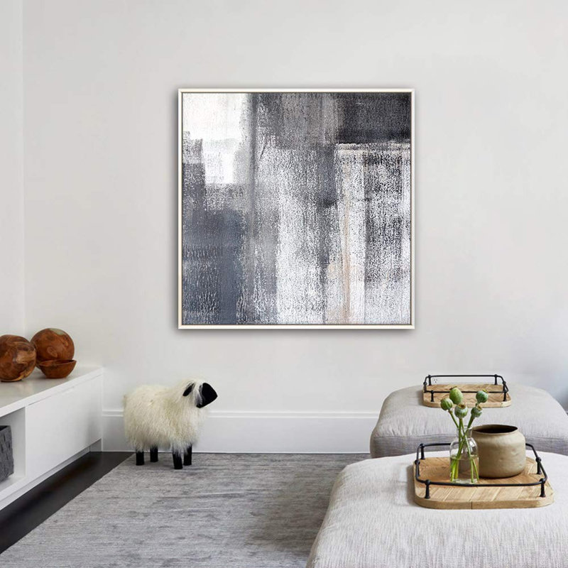 Faded Black, Gray White Color Field Abstract Shapes Modern Art Alternative Dramatic Cool, impression sur toile, Blanc