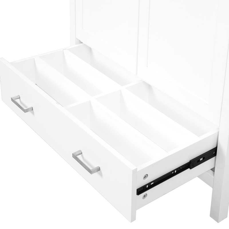 Meuble-lavabo de salle de bain avec double vasque, tiroir divisé et poignées en alliage de zinc pour un look élégant, Blanc