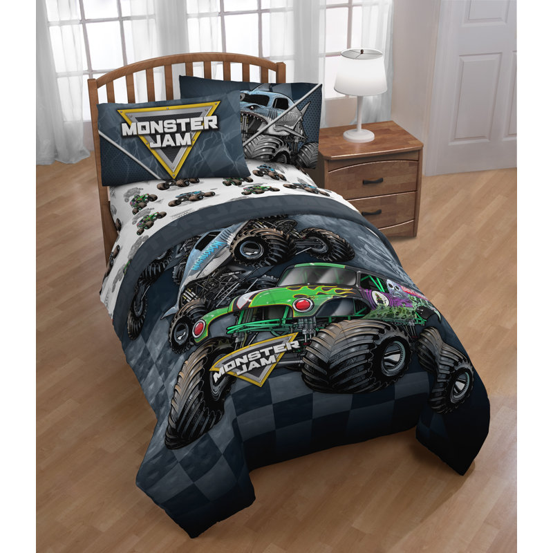 Gray Monster Truck Microfiber Twin Bed in a Bag Set