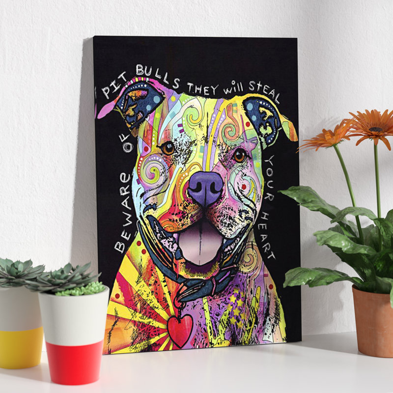 «Beware of Pit Bulls» par Dean Russo - reproduction d'art sur papier, Toile, H 12 po x l 8 po x P 0,75 po