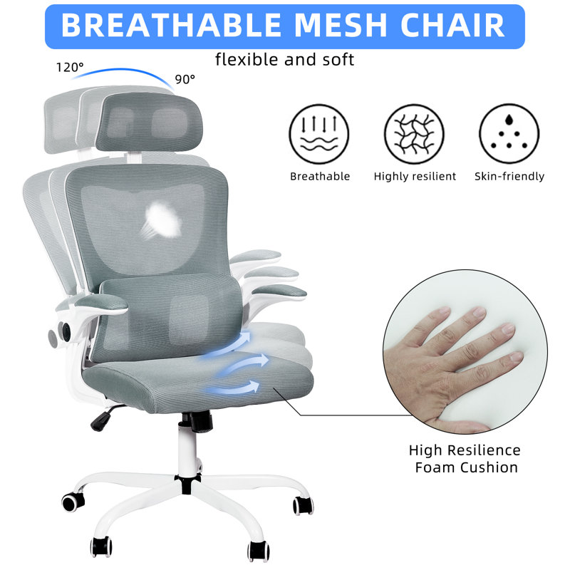 Chaise de travail ergonomique en filet Keli-Anne, Blanc, gris