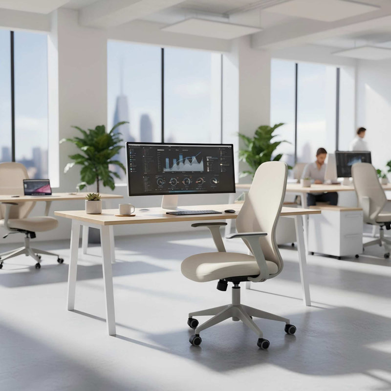 Ergonomic Swivel Mid-Back Packston Chair with Adjustable Lumbar Support and Tilt Function, Grey/Beige