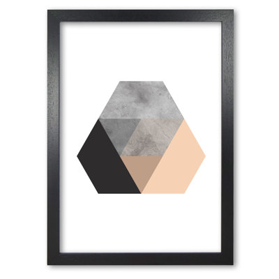 Peach And Black Abstract Hexagon - Print