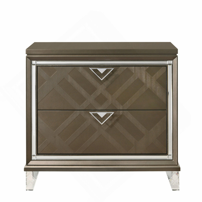 Table de chevet en bois foncé avec 2 tiroirs Modern