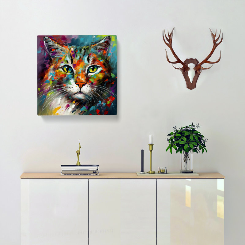 Cat Abstract Art No.3 - Wrapped Canvas - Framed Print, 50cm H x 50cm W x 3cm D