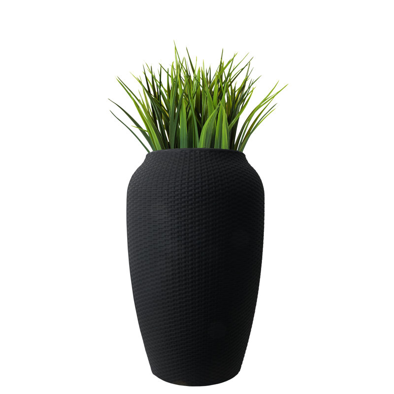 Large Black Wicker Textured Outdoor Flower Planter