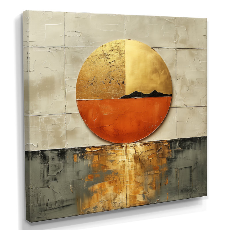 Or japonais, coucher de soleil sur un lac - Japon, art mural encadré, H 16 po x l 16 po, Toile tendue