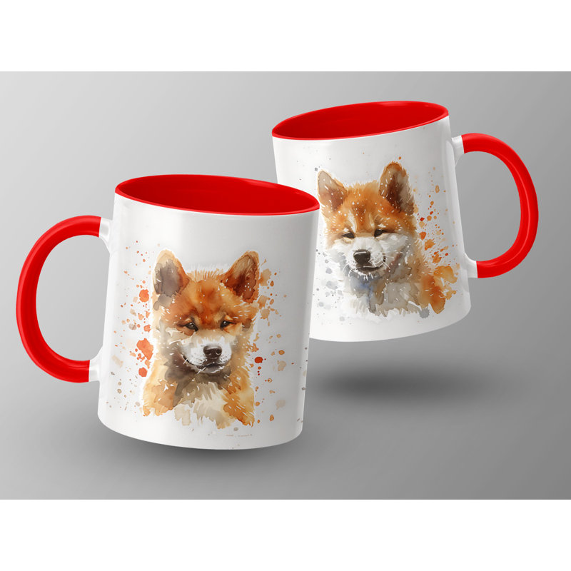 11oz Watercolour Shiba Inu Design Coffee Mug, Red, 3