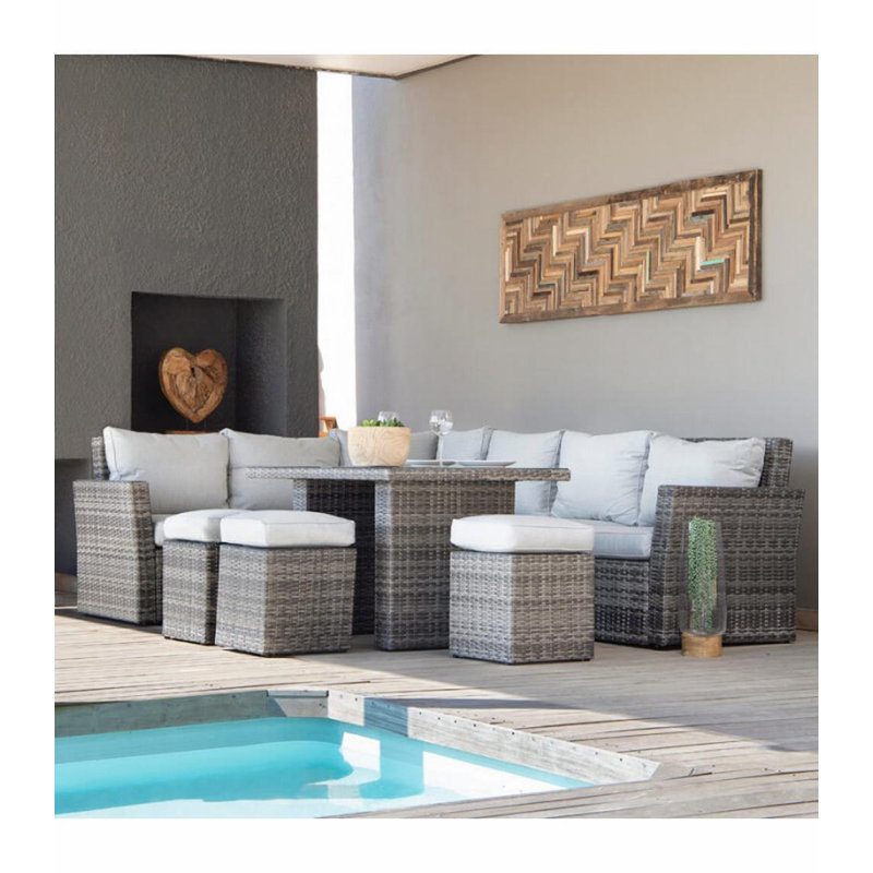 9 - Person Modular Patio Conversation Set with Cushions, White, Gray