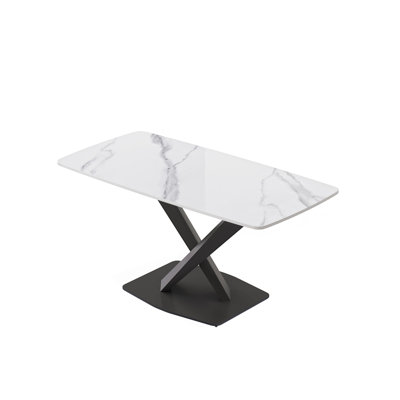 63"Modern Artificial Stone Curved Black Metal Leg Dining Table -6 People