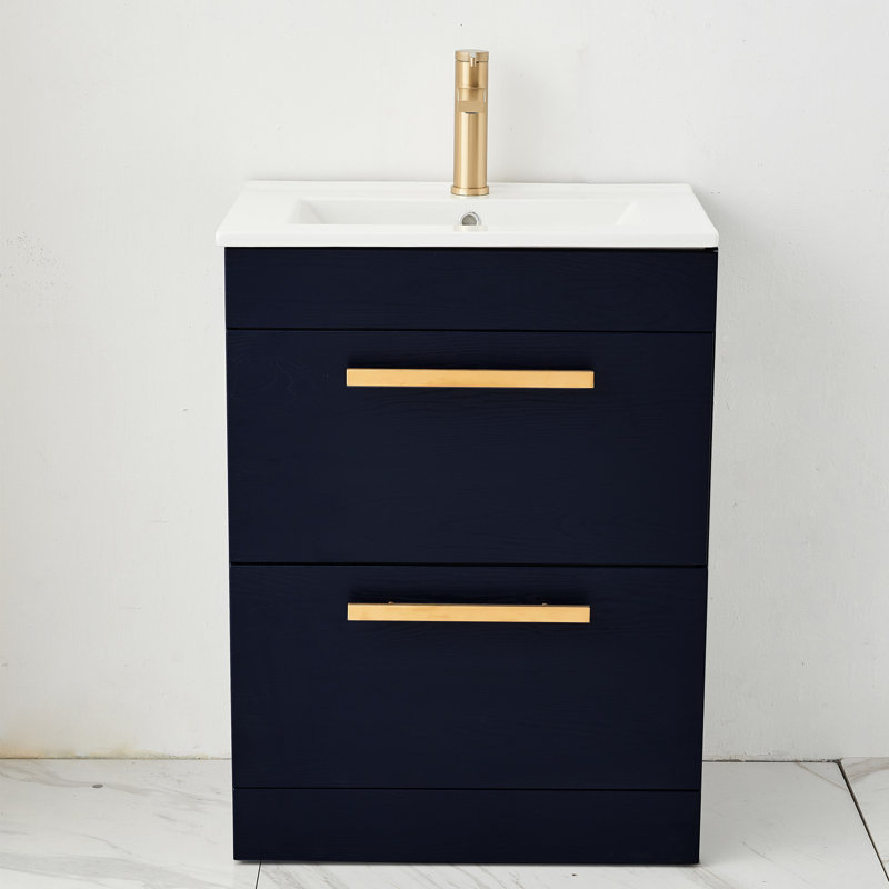 Meuble-lavabo simple 24 po noir avec plateau en céramique