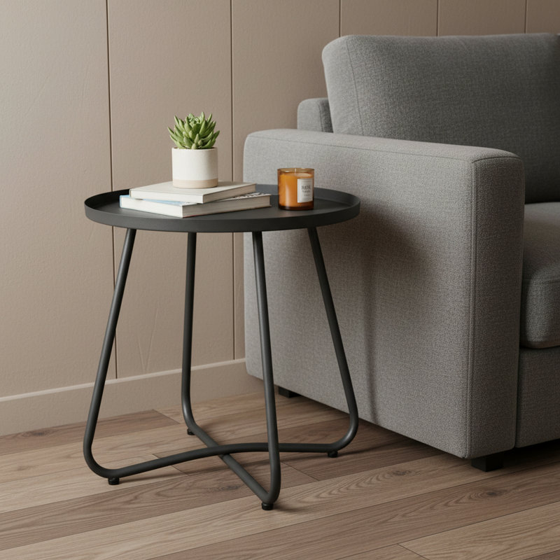 Table d'appoint ronde d'intérieur et d'extérieur en aluminium gris Eesaa