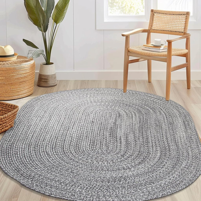 Tapis gris anthracite tressé à la main Elkhorn, Ovale 4 pi x 6 pi