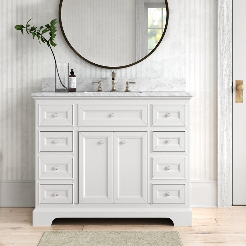 Amiri 43'' Single Bathroom Vanity with Marble Top, White