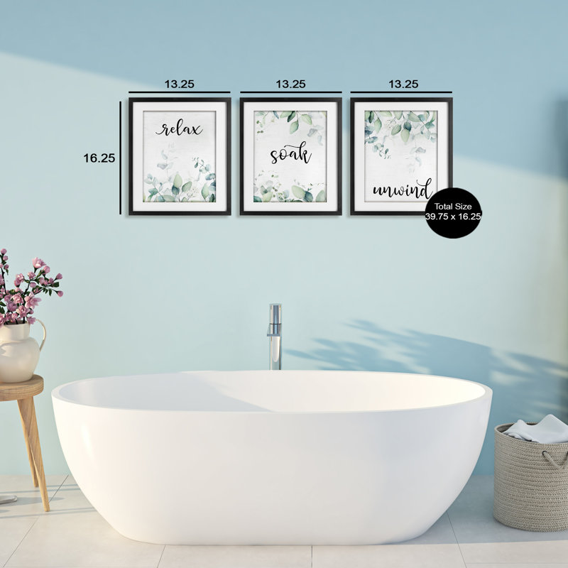 Ensemble de 3 sous-verres Leafy Bathroom Herbs, Cadre noir minuit, H 16 po x l 13 po