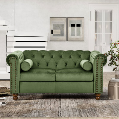 Velours, 2 styles - doux, accoudoirs carrés, coussin d'assise mi-moelleux, grande causeuse à assemblage simple en quelques minutes, siège 2 places moderne, capitonnage à boutons profonds de conception classique, siège, dossier rembourré,