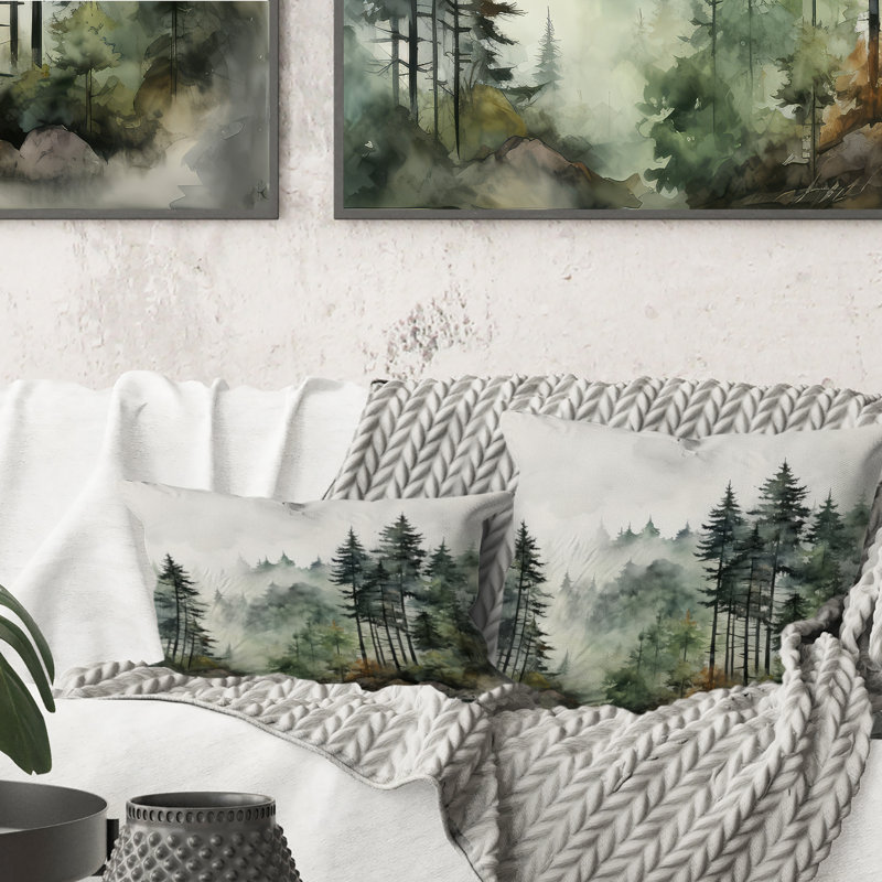 Coussin Pine Tree Misty Morning I, H 18 po x l 18 po
