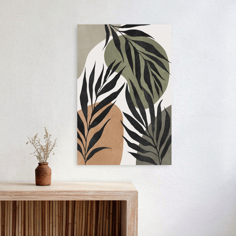Earthy Tropical Leaves Abstract Minimalist Modern Palm Nature Tropical Wall Art Print 1 Piece Wrapped Canvas Wall Art
