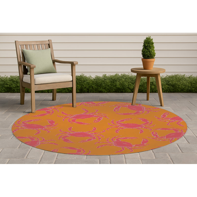 Tapis d'extérieur décoratif Crabby, Orange, Rond 5 pi