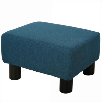 Foot Stools for Living Room, Navy Blue Linen Cube Ottoman with Wood Frame, 15.75''L x 11.75''W x 9.5''H | Blue | Linen