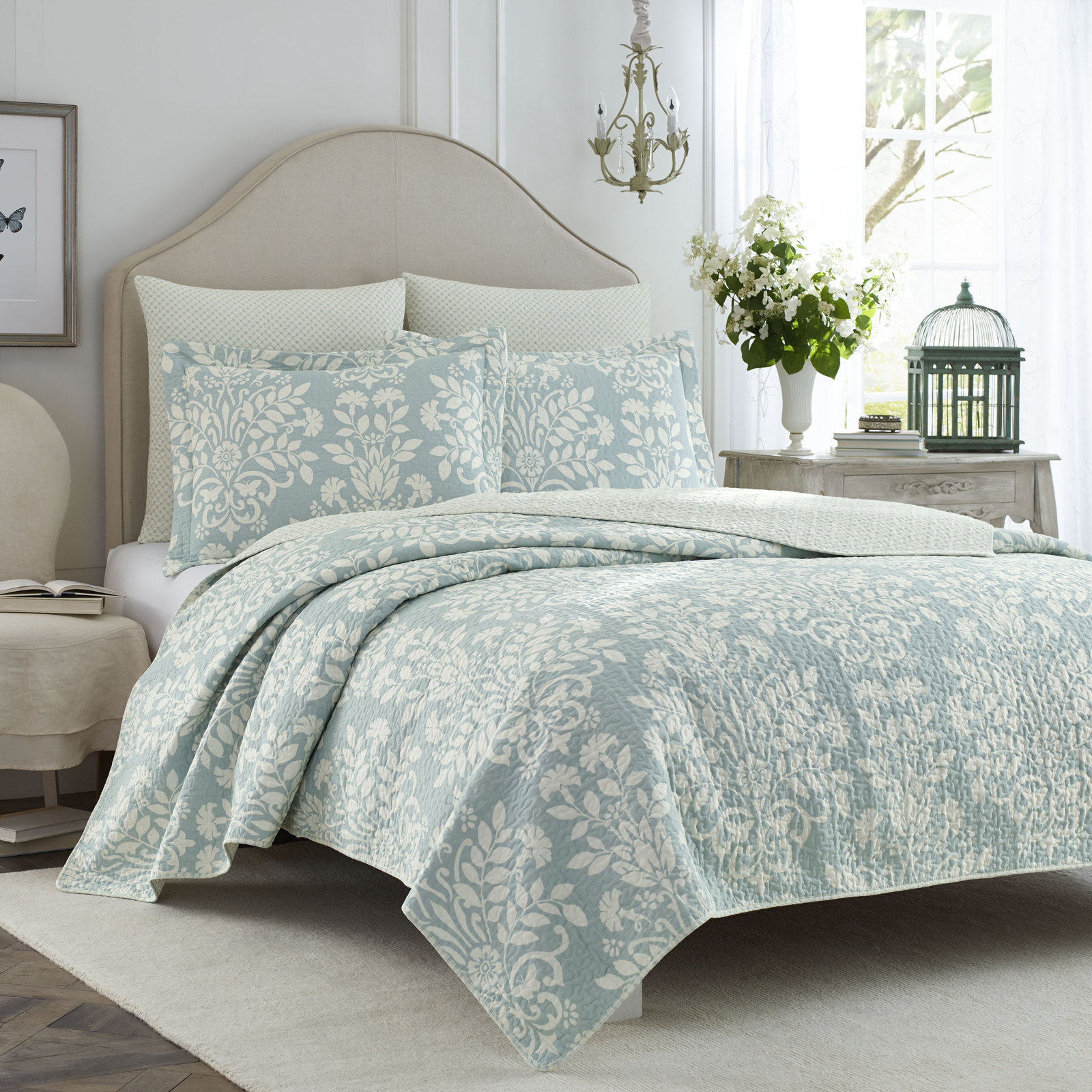 Rowland Cotton Quilt Set, Full/Queen Coverlet + 2 Standard Shams, Light Blue