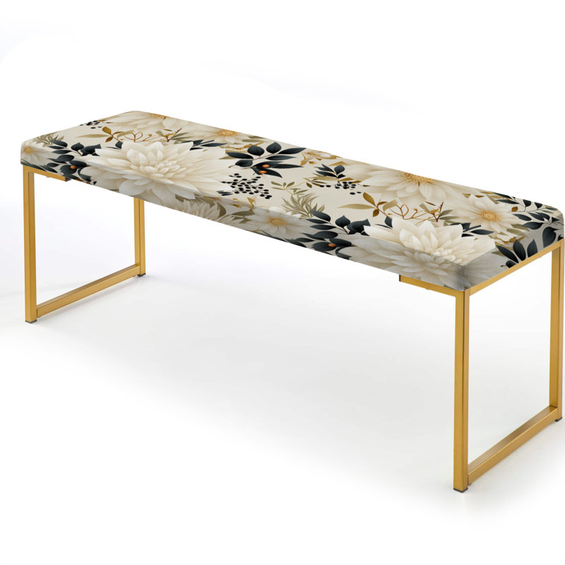 Carnation Mandalas Flowers Boho Pattern II - Floral Upholstered Gold Bench
