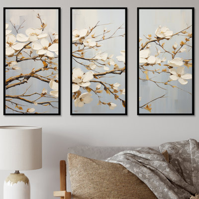 White Dogwood Blossom Escape I - Dogwood Canvas Wall Art Set