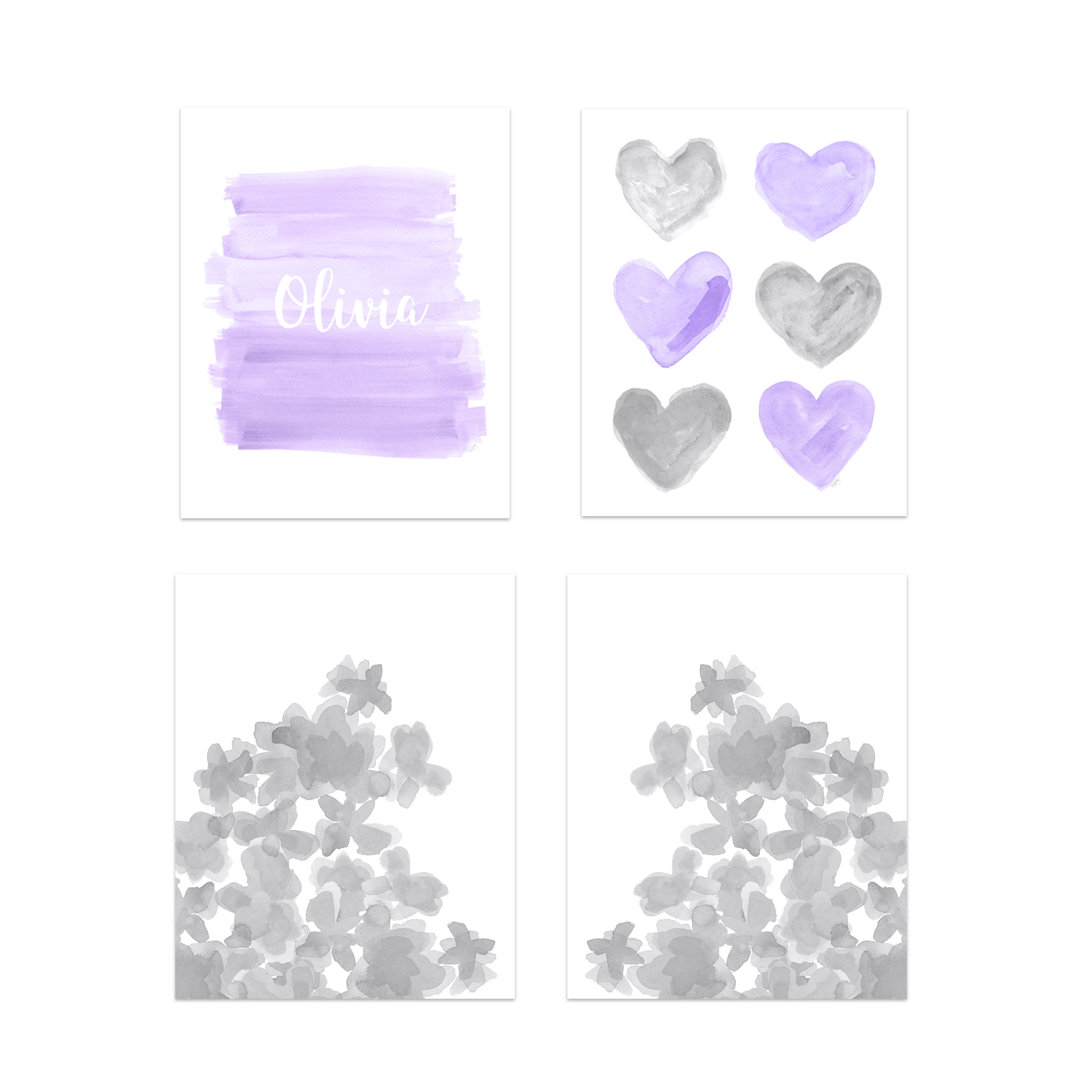 Ombre, Hearts and Flowers Nursery Paper Print (Set of 4) Outside In Art Studio 