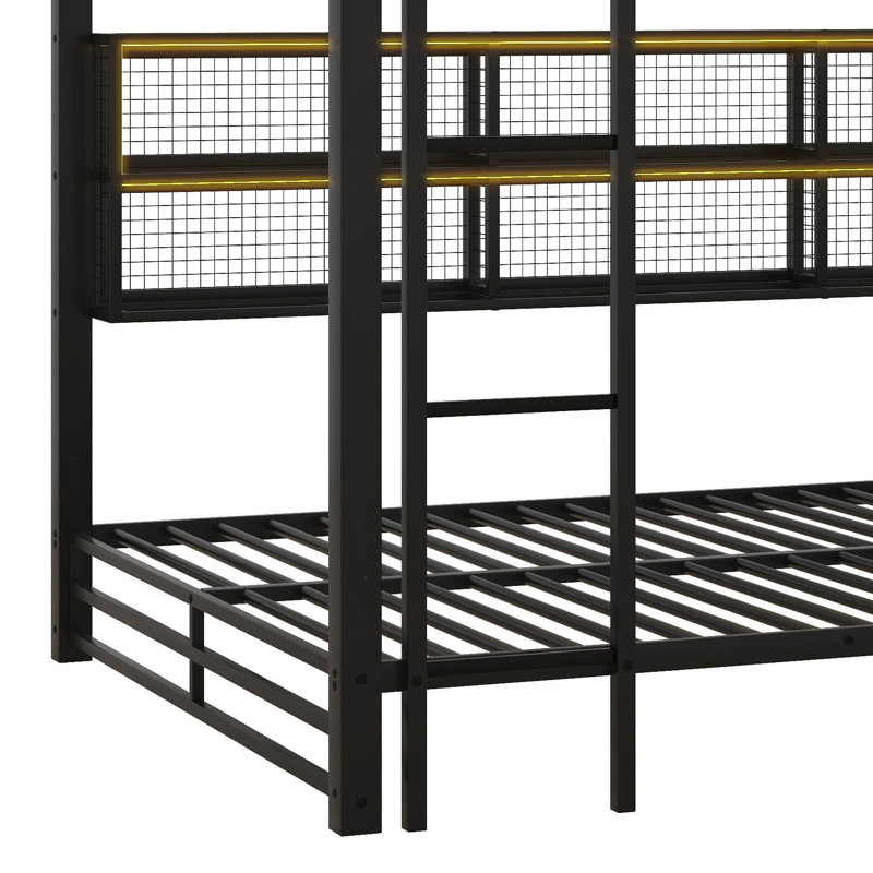 Lit superposé grand sur grand avec armoires de rangement et structure de lit superposé en métal avec bibliothèque pour enfants adultes