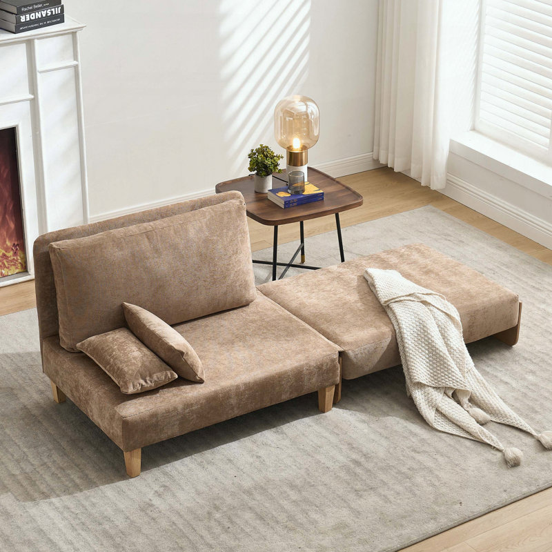 Canapé-lit convertible 3 en 1 - pliable - 3 coussins - poches latérales, Marron clair