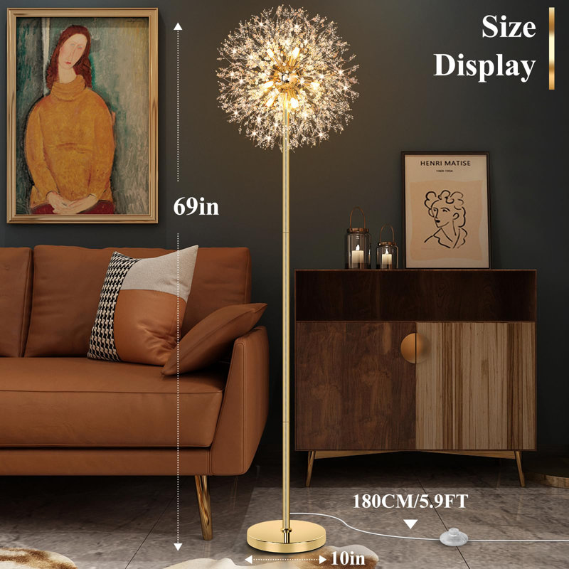 Lampe sur pied en cristal 69 po pour salon, lampe sur pied moderne avec cristaux K9 738PCS, grand lampadaire, Argent argent