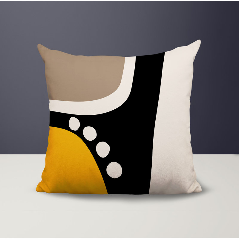 Oreiller carré réversible intérieur / extérieur Tobe Minimalist, H 15 po x l 15 po, Jaune / noir / blanc cassé