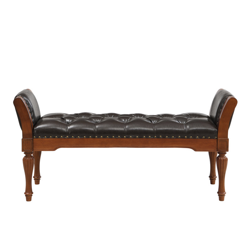 Westcliffe Mid-Century Retro 54" Button-Tufted PU Leather Ottoman Bench with Curved Armrests, Brown