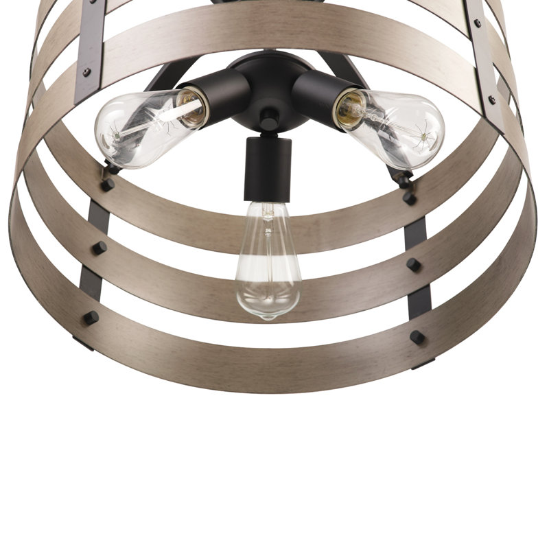 Plafonnier encastré 3 lumières noir mat et faux bois Maddox