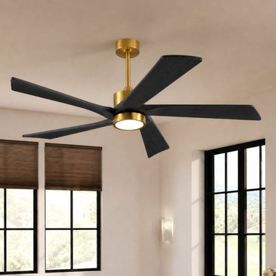 Ventilateur de plafond 52 po à 5 pales en bois massif avec lumière à intensité variable et télécommande