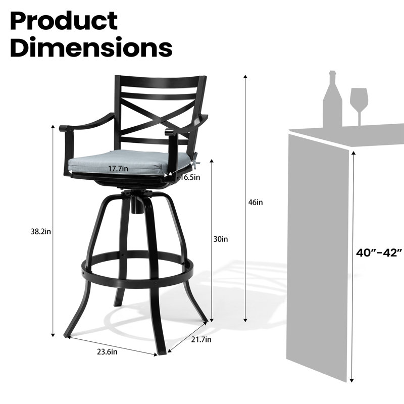 Cattie Swivel Aluminum Outdoor 30'' Bar Stool with Sunbrella Cushion, Blue Gray