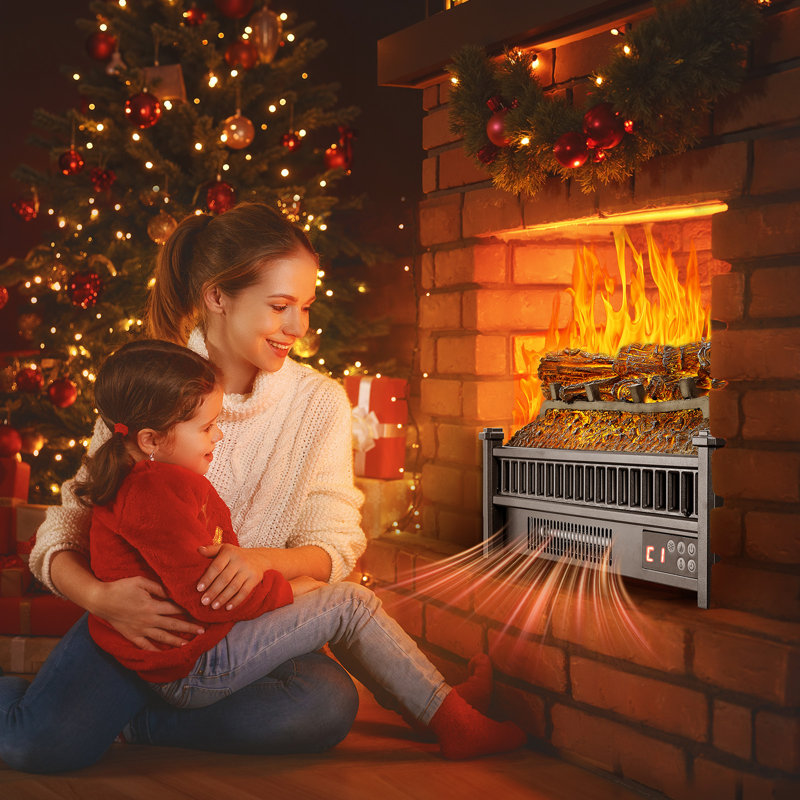 20 Inch Electric Fireplace Log Heater with Remote 5 Flame Brightness Timer