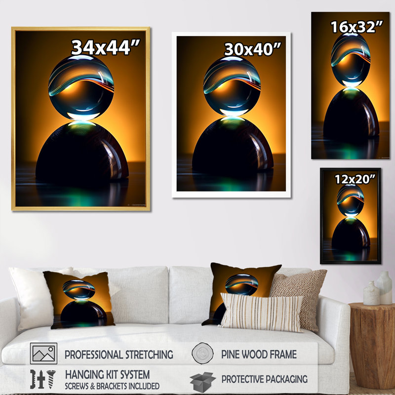 Sapphire Strike Ball Reflection I - Bowling, art mural sur toile, Cadre flottant doré, H 32 po x l 16 po