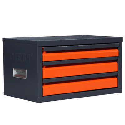 Étui de rangement à 3 tiroirs pour mèches, aluminium, cuivre, acier allié doux, bois. . L 15,7 po x l 9,4 po x H 11,8 po. Bits de rangement en bois gris ciment. Acier.