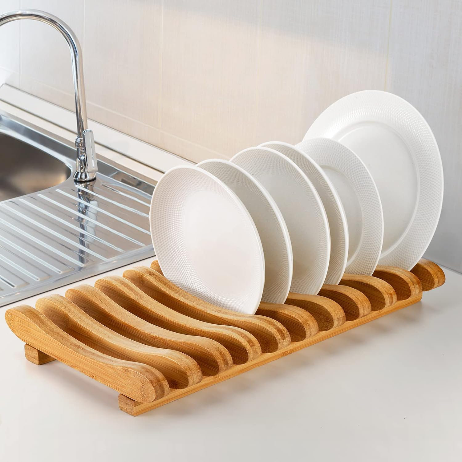 RIVERCITY CUSTOM INC. Bamboo Dish Drying Rack, 10 Slots
