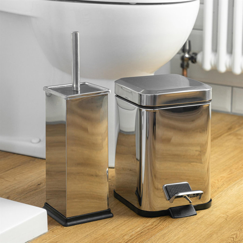 Harbour Housewares 3L Square Bathroom Pedal Bins, Chrome