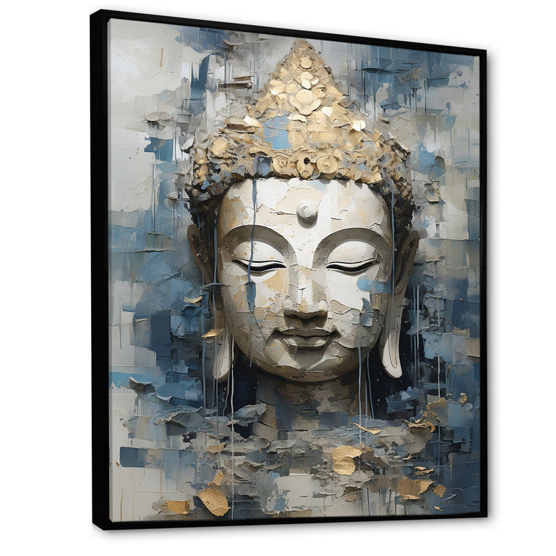 Statue religieuse du bouddhisme royal sur toile, H 44 po x l 34 po, Cadre flottant noir