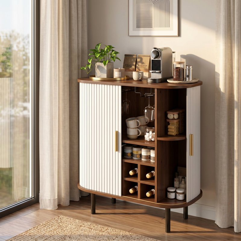 Bar moderne 28 "avec tiroir cannelé et compartiments latéraux cachés, Blanc