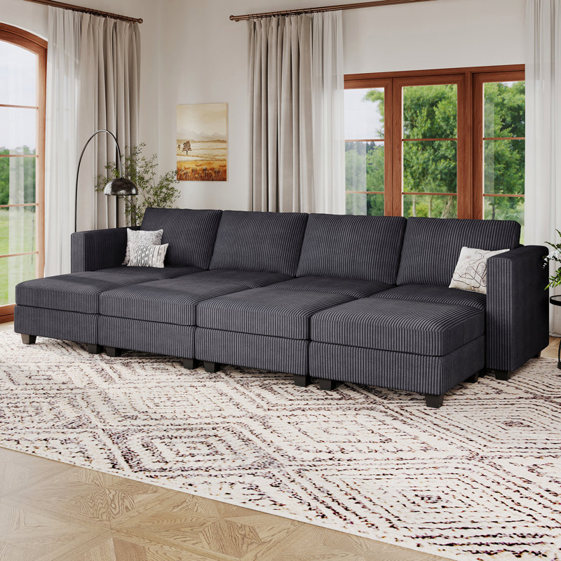 Ozeal 107.8'' Wide Large Corduroy Modular Storage Sofa Bed King Sleeeper Convertible Livingroom Sectional Couch