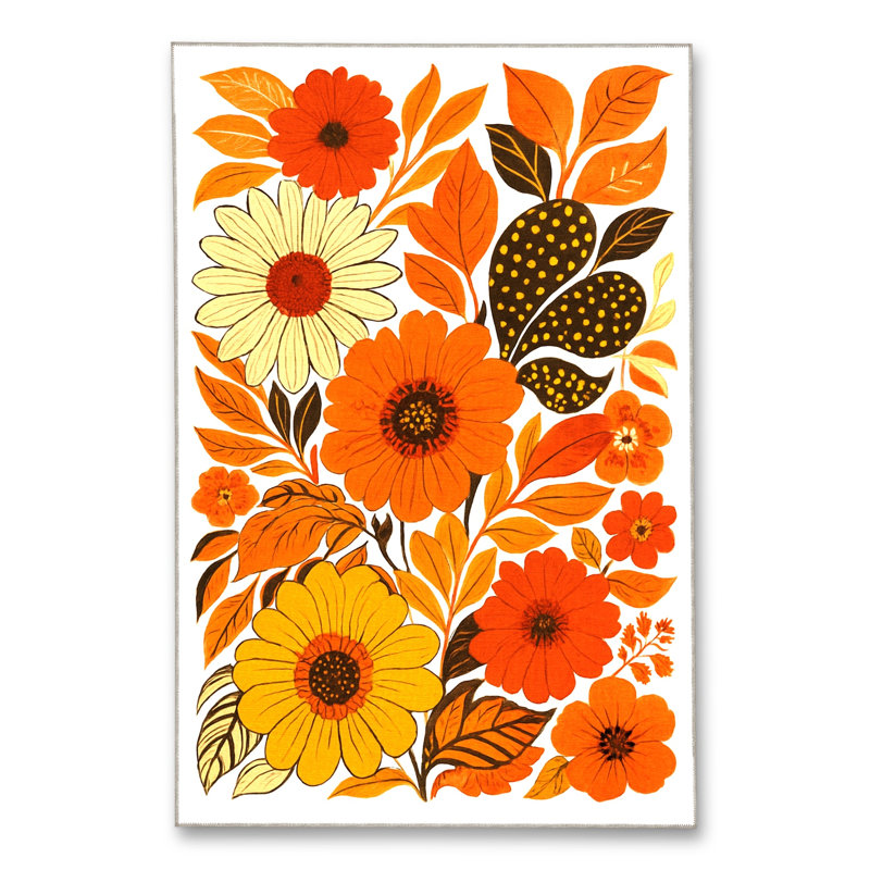 Tapis noir tissé à motif floral lavable Mosso, 4'11" x 7'7"