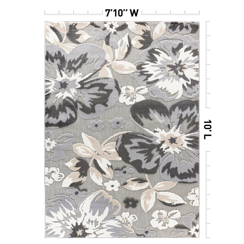 Floral Beige/Gray/Ivory Indoor & Outdoor Area Rug Gray, Rectangle 7'10" x 10'